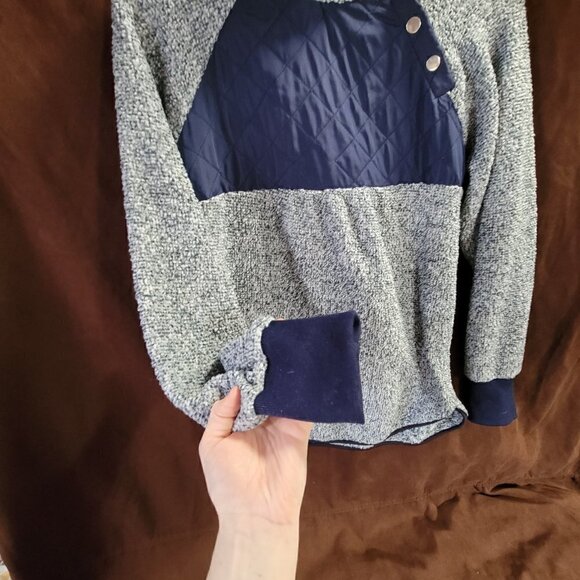Forever 21 fuzzy two tones of blue side button up pull over sweatshirt - Picture 3 of 5